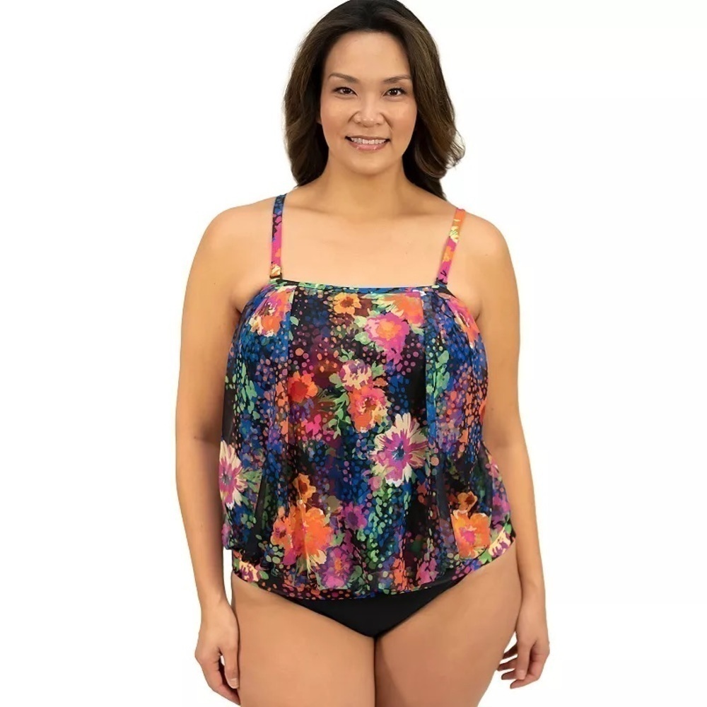 Del Raya Flowerfall Mesh Blouson Swim Top, Size‎ 8 NWT